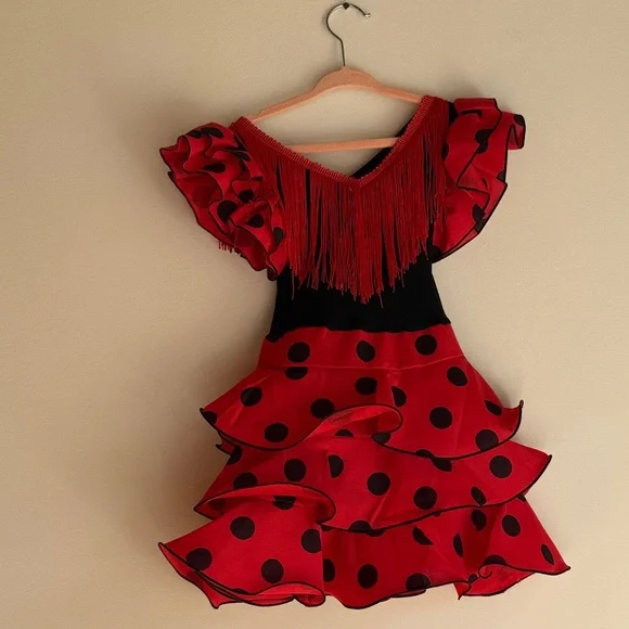 SABOR ANDALUZ - Red and Black Polka Dot Flamenco Dress for Toddlers - Picture 4 of 5